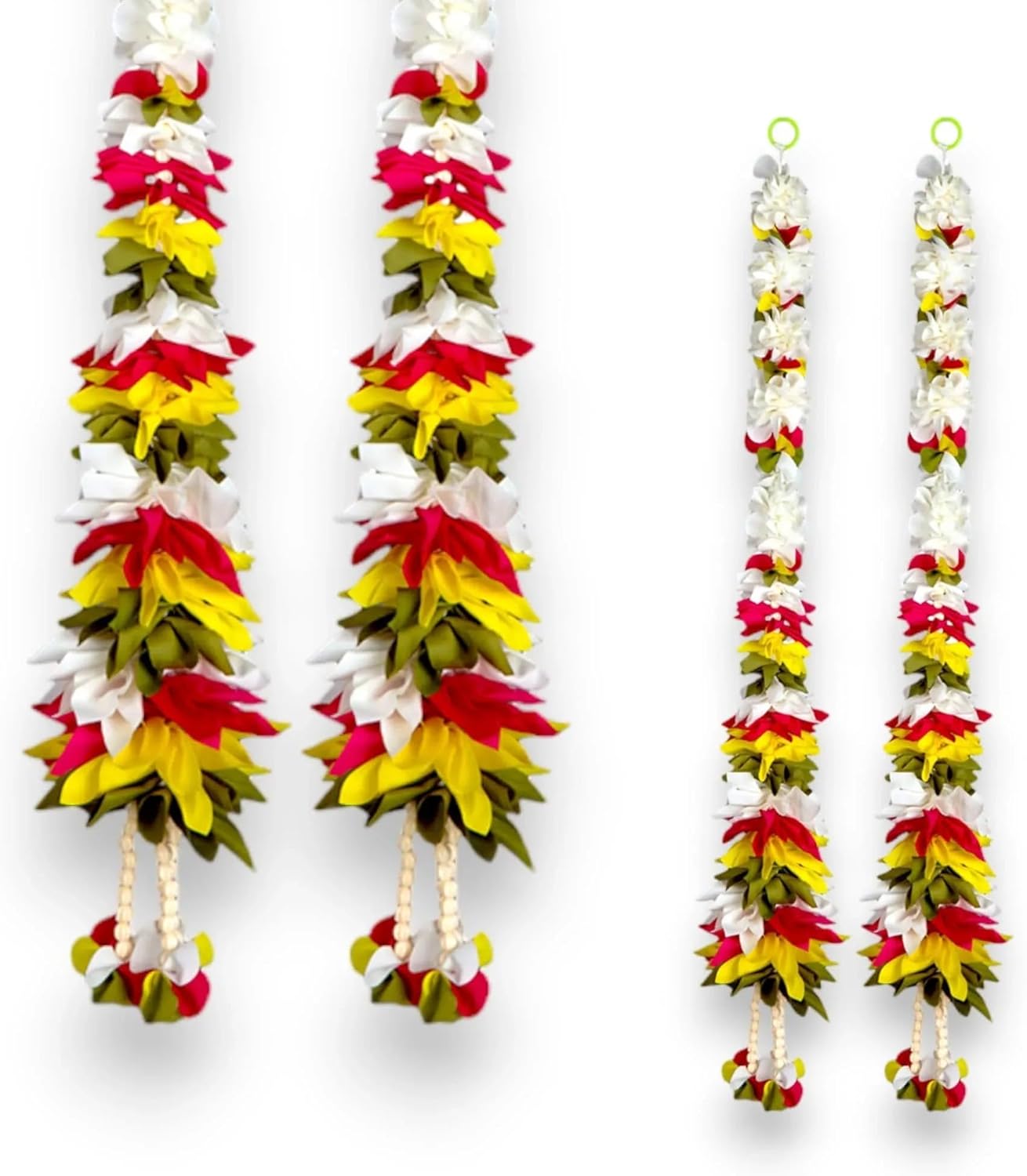 LoveNspire Set of 2 Strings Artificial Fabric Jasmine Flower Garlands - Indian Floral Hanging Strings for Diwali Decor, Wedding, Day of the Dead, Pooja & Mandir Backdrop Decorations Red / 2Feet