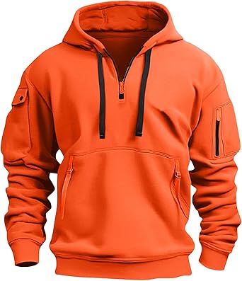 Fall Winter Quarter Zip Hoodie Men Pullover Tactical Sweatshirt Vintage Long Sleeve Casual Hoodies with Pockets