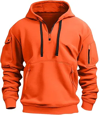 Fall Winter Quarter Zip Hoodie Men Pullover Tactical Sweatshirt Vintage Long Sleeve Casual Hoodies with Pockets