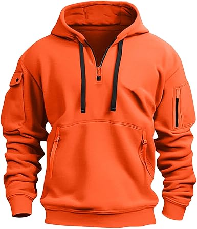 Fall Winter Quarter Zip Hoodie Men Pullover Tactical Sweatshirt Vintage Long Sleeve Casual Hoodies with Pockets