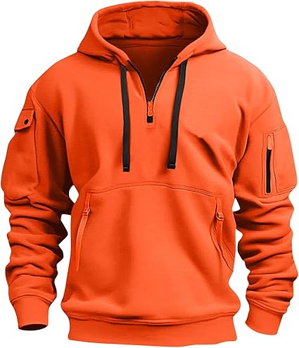 Fall Winter Quarter Zip Hoodie Men Pullover Tactical Sweatshirt Vintage Long Sleeve Casual Hoodies with Pockets
