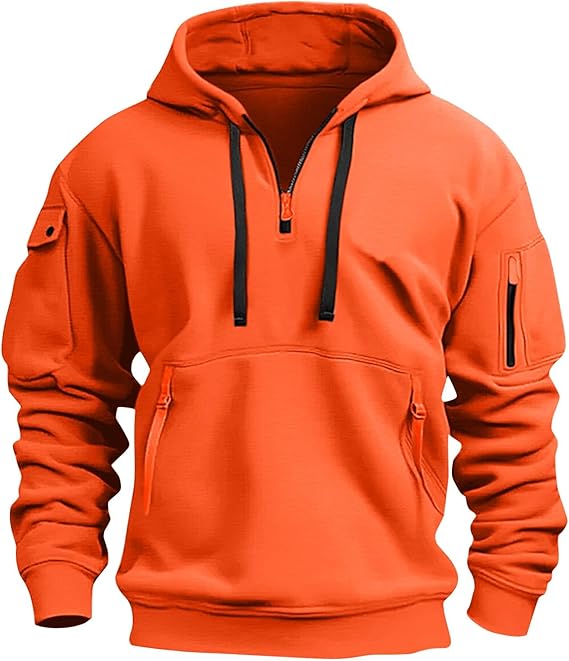 Fall Winter Quarter Zip Hoodie Men Pullover Tactical Sweatshirt Vintage Long Sleeve Casual Hoodies with Pockets