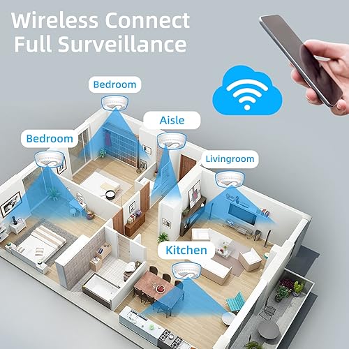 Miniatura 2 de LIZVIE Detector de humo, 10000 mAh 1080P inalámbrico 2.4G WiFi SD almacenamientovisión nocturnacontrol remoto aplicacióndetección de movimientovista