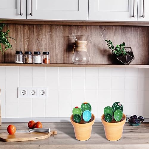 Miniatura 6 de Cactus Measuring Spoons Set in Pot, Measuring Spoons Set-Cactus Shape, Ceramic Cute Small Measuring Spoons and Cups, for Baking, Salt, Sugar