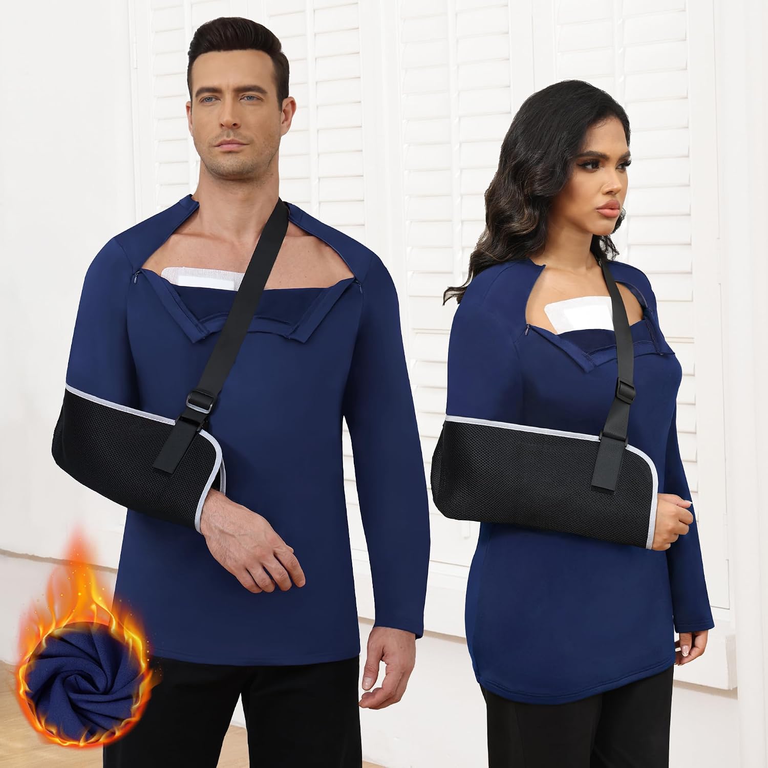 Fleece Lined Unisex Chemo Shirts for Port Access Long Sleeve Shoulder Surgery Zippers Off Shirt Thermal Dialysis Shirt