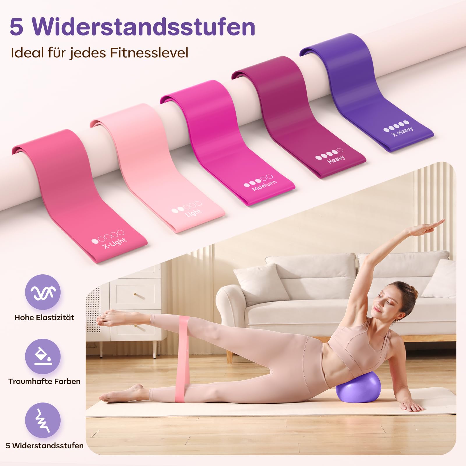 Kit de Pilates 13 pièces pour la Maison avec Anneau de 33 cm, Balle de 25,4 cm et Bandes de résistance pour Femmes à la Maison, équipement de Pilates pour débutants