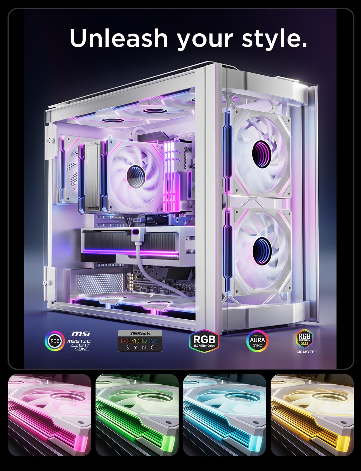 AsiaHorse AMICI-5GT RGB PC Fans, Infinity Mirror ARGB Fans HDB Bearing Fan Speeds Up to 1800 RPM with 24 LED Lights, Forward Blade Fan Compatible Motherboard Aura SYNC (Not Wireless Connection): 140mmWhite-1pack Forward Blade