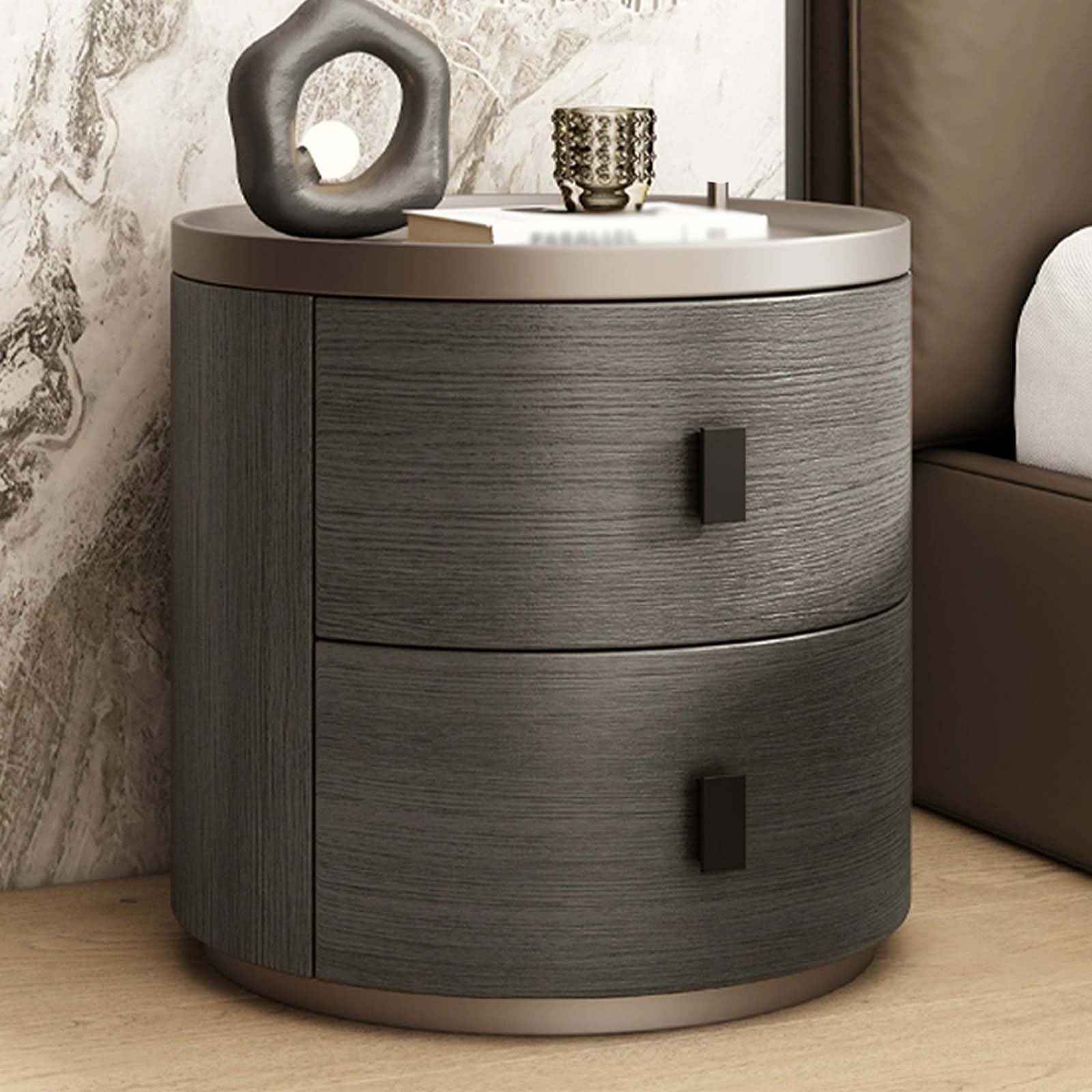 Comodino Rotondo, Moderno e Minimalista Comodini con 2 Cassetti | Tavolini Laterali Impermeabili per Camera da Letto, Soggiorno, Studio