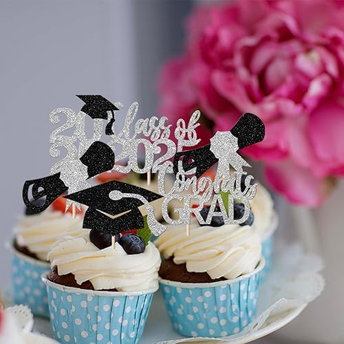 Miniatura 321 de Paquete de 24 adornos dorados para cupcakes de graduación 2025 con purpurina So Proud of You Done Diploma Graduation Cap Cupcake Picks Class of 2025