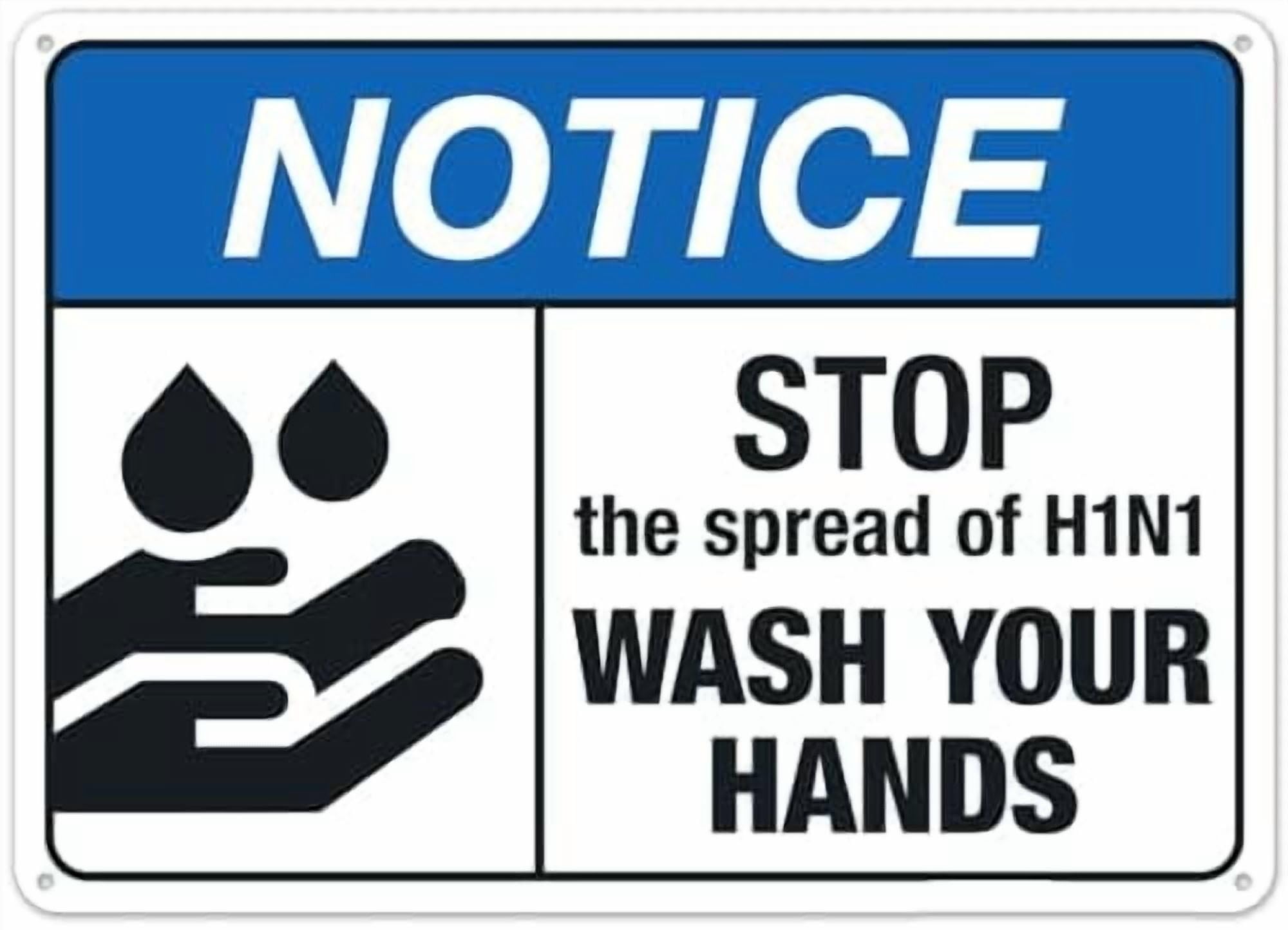 (2-Pack) Metal Tin Sign Stop The Spread Of H1N1 Wash Your Hands Sign, ANSI Notice Sign Signs 8x12 Inch - Clear Warning for Home & Use
