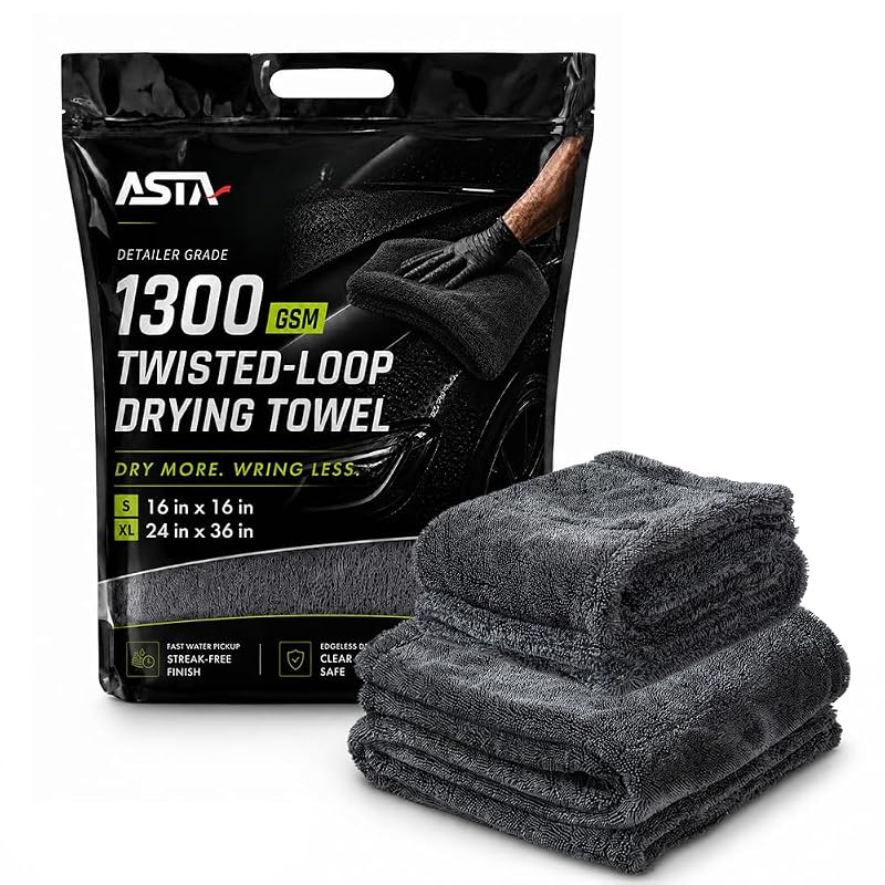 Toalhas de Secagem Automotiva ASTA em Microfibra 1300 GSM, Cinza Grafite, 2 Tamanhos