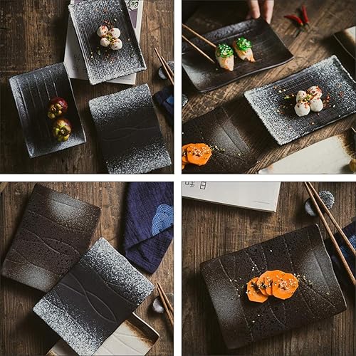 Miniatura 2 de Hemoton Bandeja de cerámica para servir sushi, platos rectangulares de porcelana japonesa, platos de servir para ensalada de sushi, pasta y queso