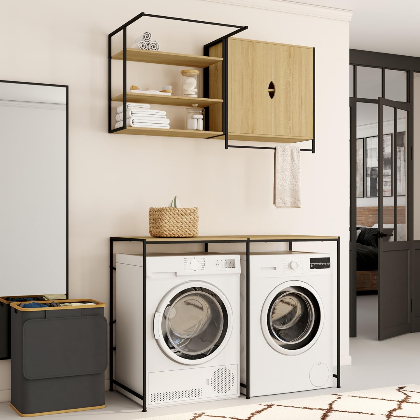 IDMarket - Set lavatrice e asciugatrice di design industriale DETROIT