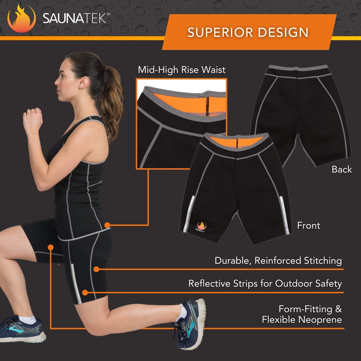 SaunaTek Women's Sauna Sweat Suit Shorts for Exercise and Heat Training, Neoprene, Small : Sports & Outdoors