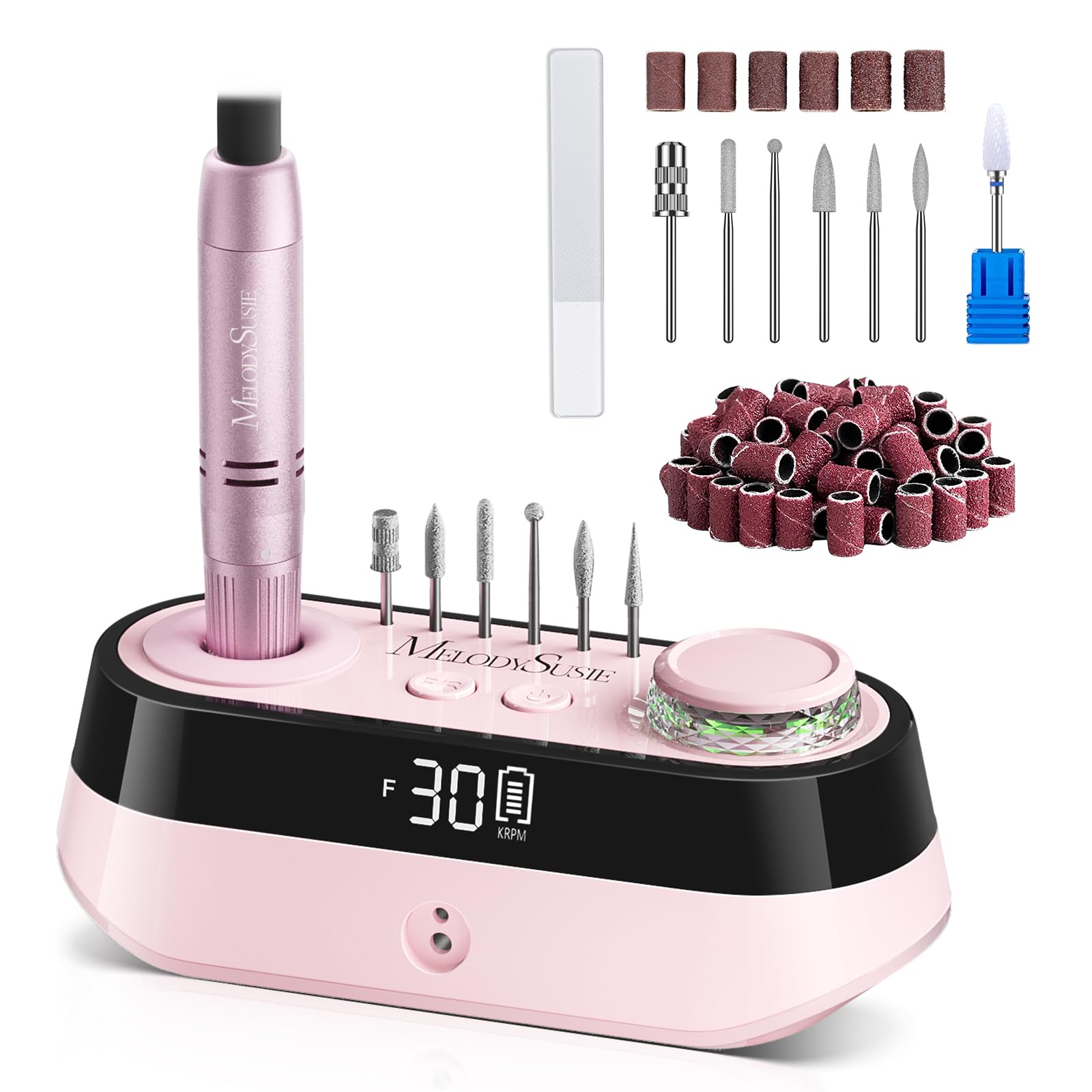 MelodySusie Professioneller Tisch-Nagelfräser SC320A für Nageldesigner | 30.000 U/min, Wiederaufladbar, LED-Anzeige, Aufsatzhaltern, zum Nageldesign & Gel-Entfernung, für Salon