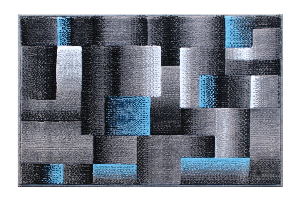 Masada Rugs, Modern Contemporary Area Rug, Blue Grey Black (2 Feet X 3 Feet) Mat