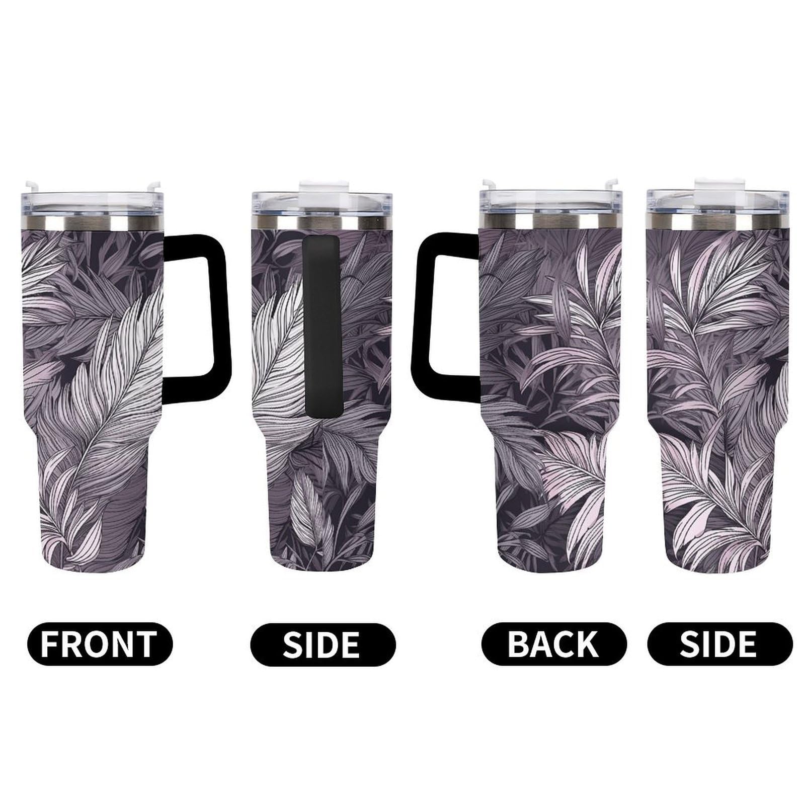 Tazas de hojas de palma moradas con popote y asa, taza de café con aislamiento al vacío de doble pared, botellas de agua para café helado, té, bebida caliente y fría