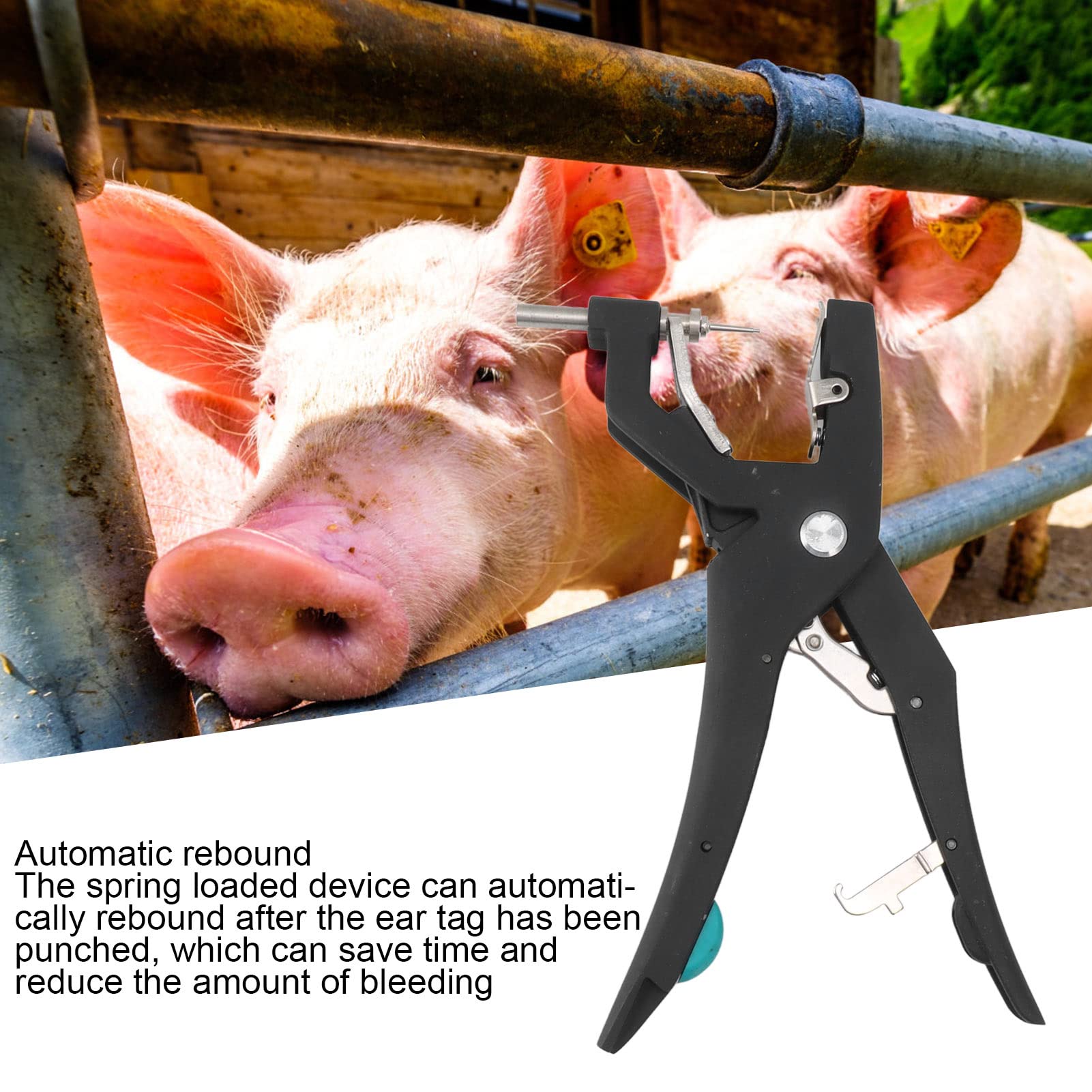 Focket Livestock Ear Tag Plier, Hydraulic Ear Tag Applicator Alloy Steel Automatic Ear tag Pliers Cattle Ear Tagger Applicator Ear Tag Tool for Livestock Pigs Sheep Goats Cattles