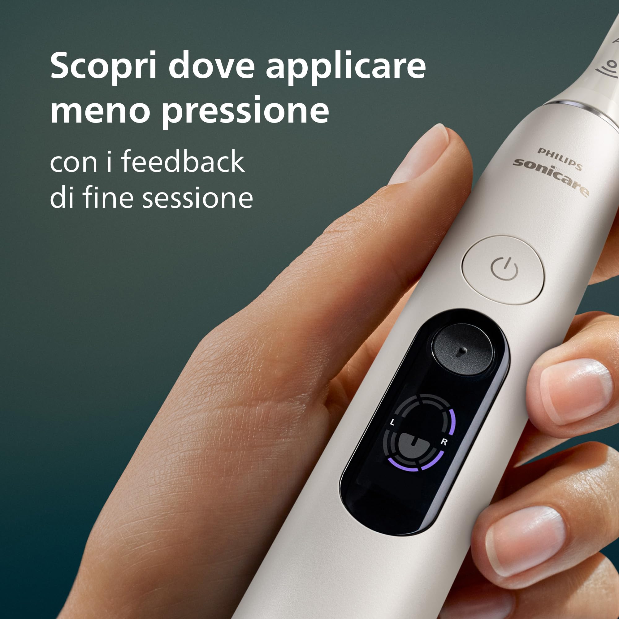 Philips Sonicare Next-Generation DiamondClean 8500 Spazzolino elettrico - con Feedback di pressione, 18 impostazioni, bianco polvere, HX8514/11