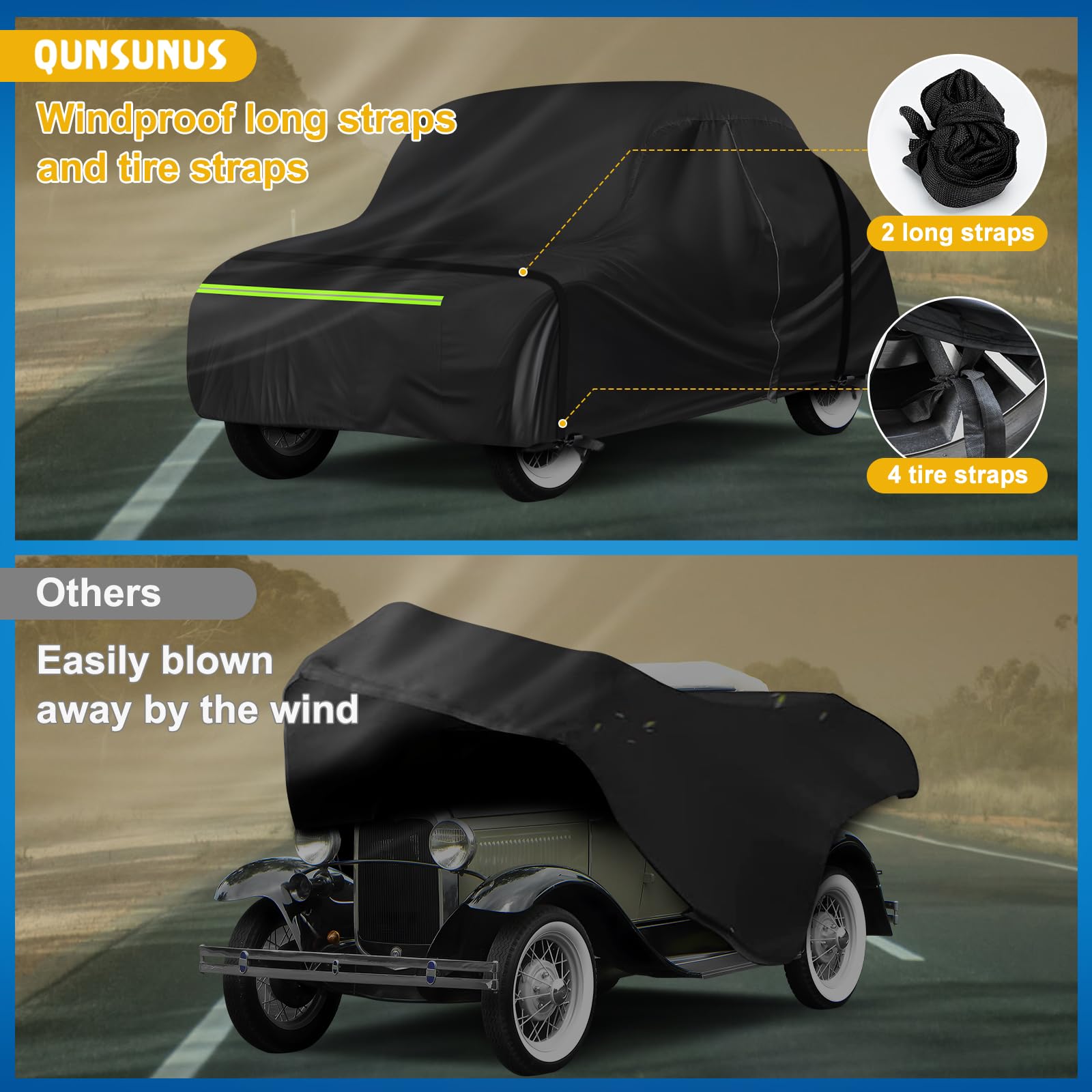 QUNSUNUS Waterproof Car Cover for Ford Model A Sedan Convertible 1928-1931 All Weather Outdoor Car Covers with Zipper — view 4