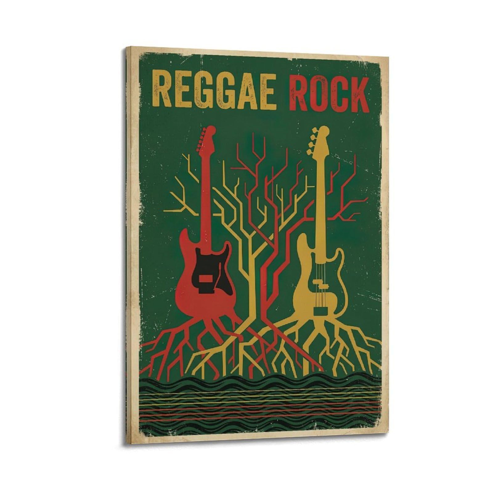 Okngb Frame-Style Vintage Retro Tree Of Life Guitar & Bass Reggae Rock Poster Decorative Painting Canvas Art Picture 20X30inch(50X75cm)
