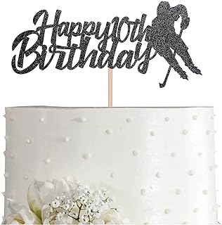 Hockey Happy 10th Birthday Cake Topper, Black Glitter 10 Years Birthday Party Decoration