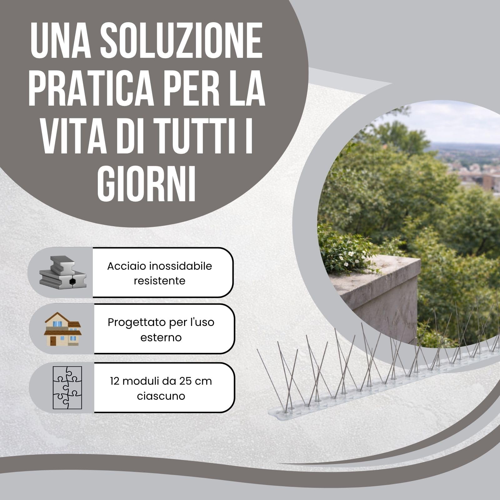 PLANTAWA Dissuasori Piccioni 25 cm Pack 12 – Spuntoni Anti Piccioni per Balcone, Davanzali e Ringhiere, Protezione Anti Uccelli per Esterno