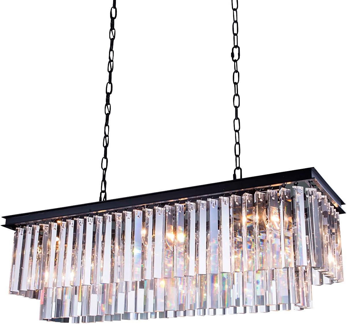 Odeon 12 Light Clear Glass Fringe Rectangular Chandelier in Java Brown Finish - Restoration Revolution 700134-001