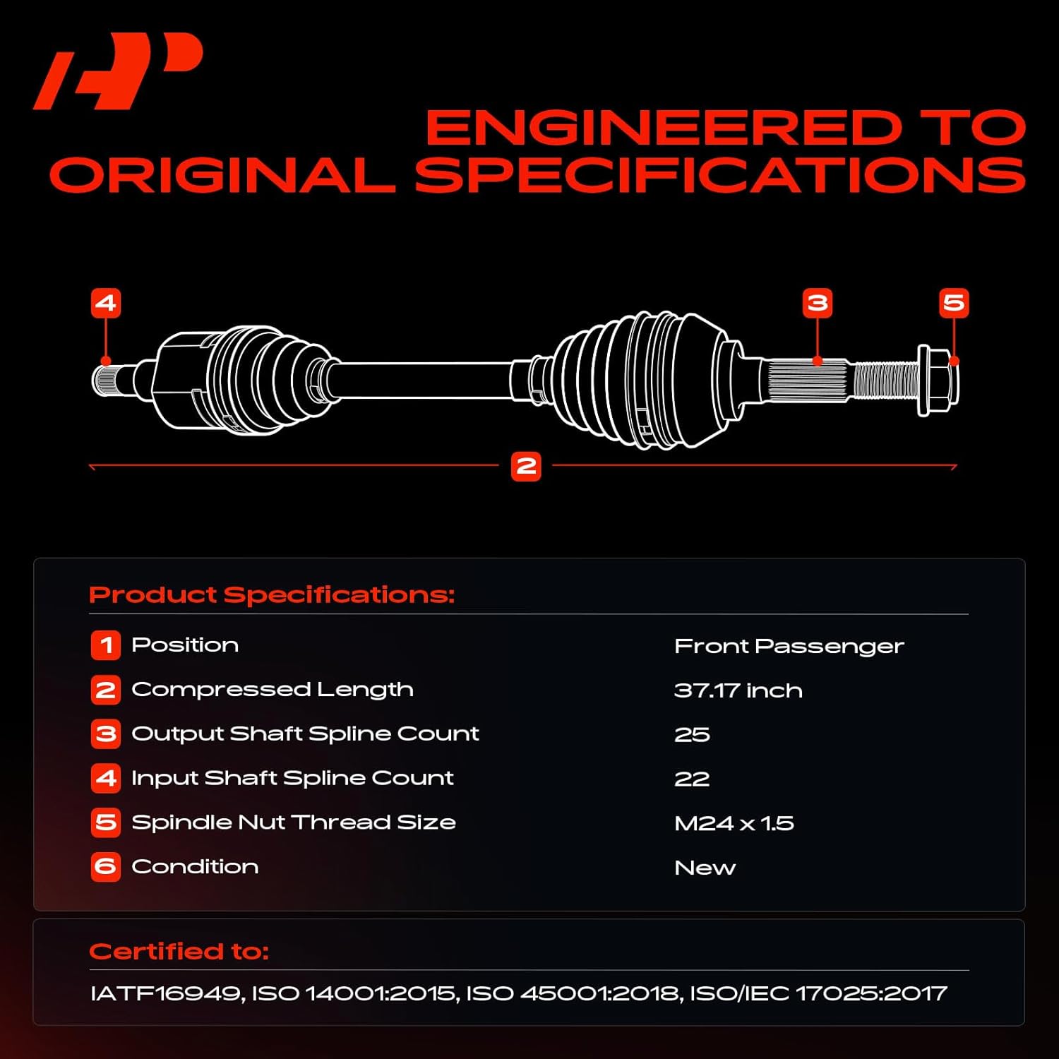 A-Premium CV Axle Shaft Assembly Compatible with Chevrolet Sonic 2012 2013 2014 2015 2016 2017 L4 1.8L, Manual Transmission, Front Right Passenger Side, Replace# 95228951