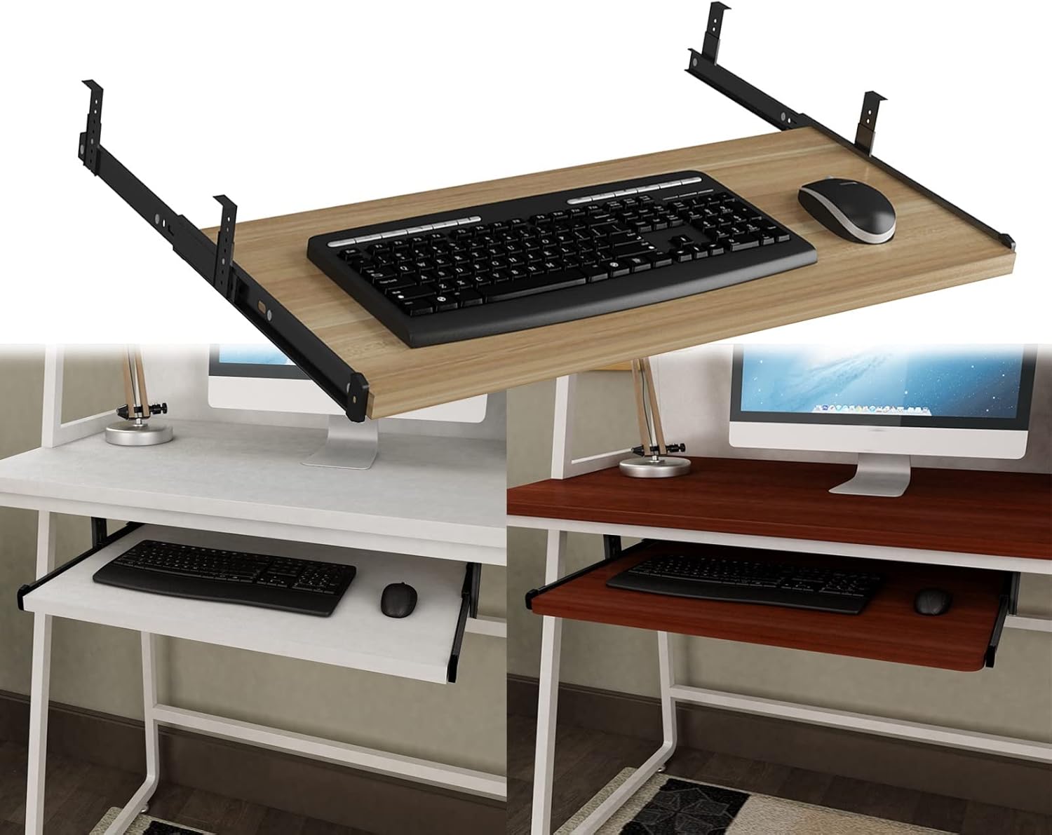 Under Desk Sliding Keyboard Shelf Wood Keyboard Tray For Under