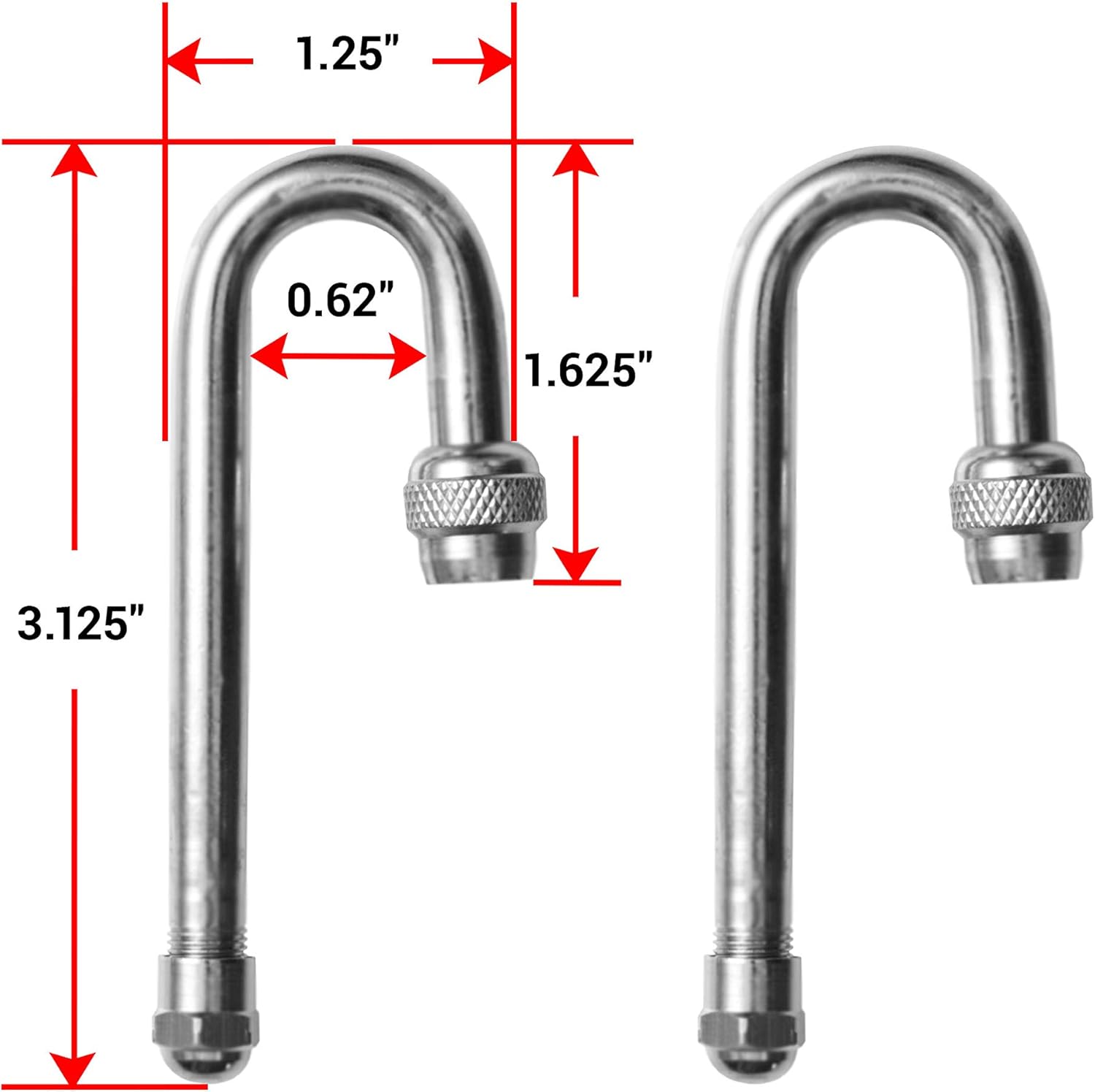 Pacific Dualies 18180 180 Degree Valve Stem Extension - Set of 2, Silver