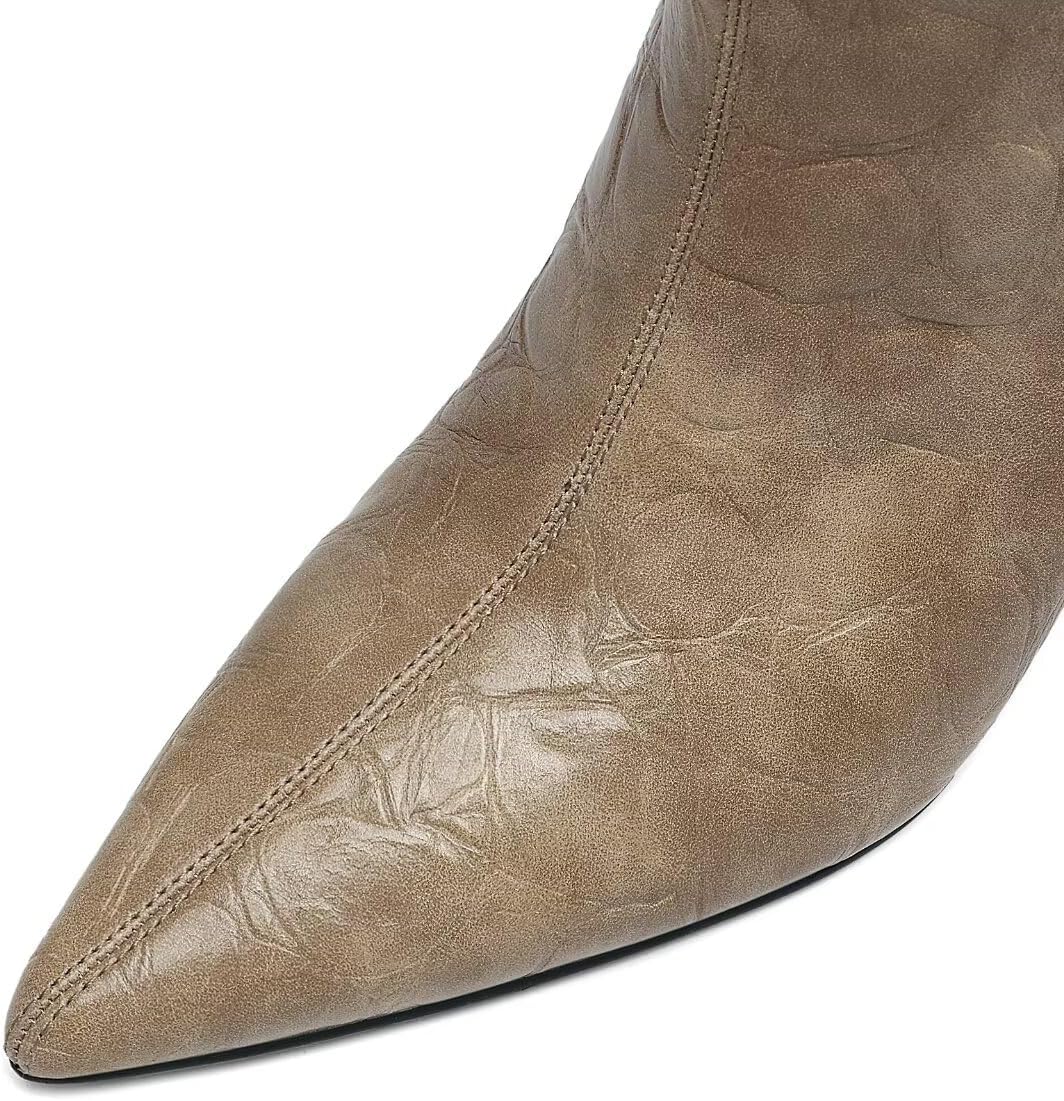 Women's Mid-Calf Boots Kitten Heel Pointed Toe Wide Calf Design Easy Slip On Stylish and Comfortable Footwear for All Occasions Perfect for Fall and Winter Fashion
