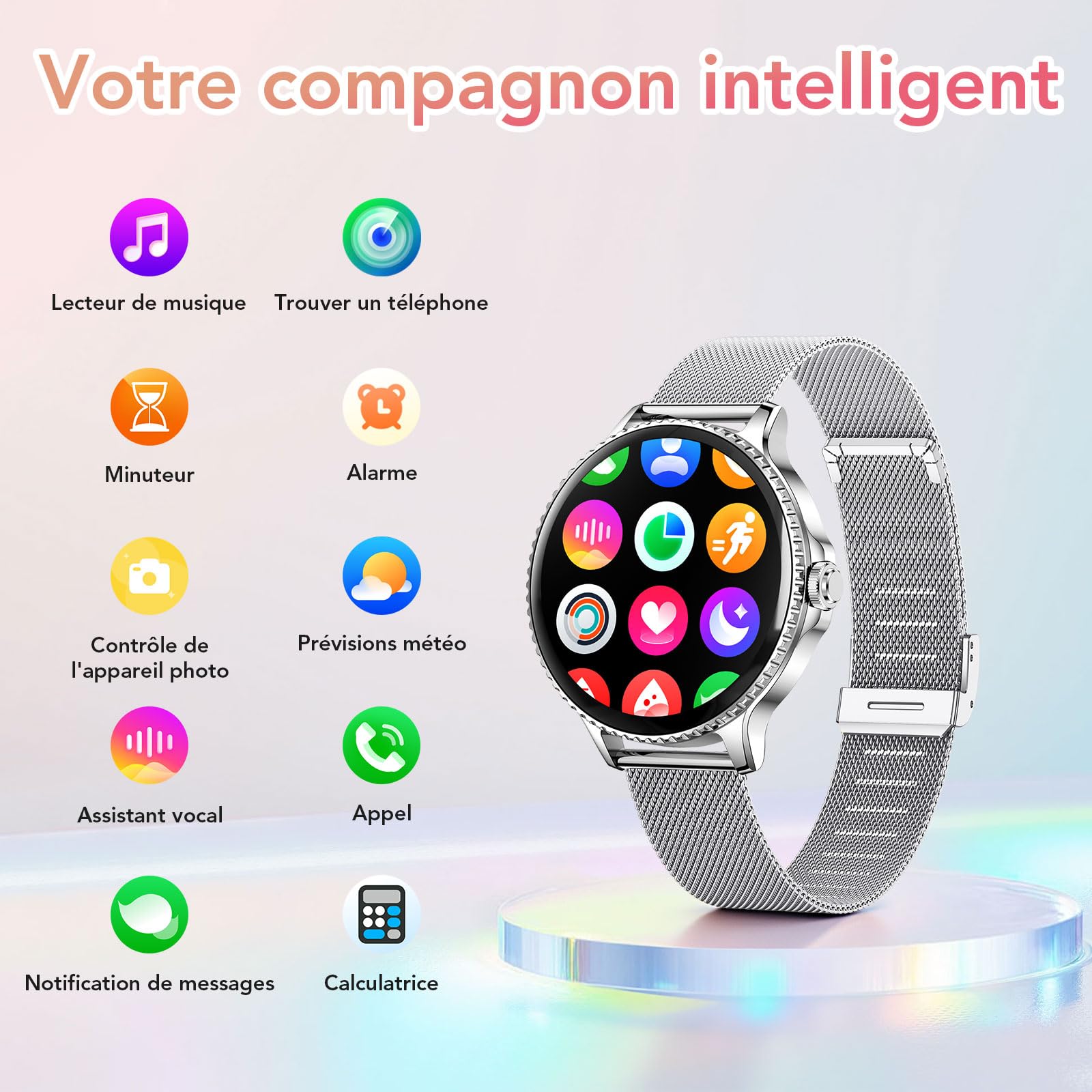 CIVO Montre Connectée Femme Sport: Argent Smartwatch Ronde Repondre Appel - Montres Bracelet Podomètre Etanche Fitness Tracker pour Android iOS Bleu