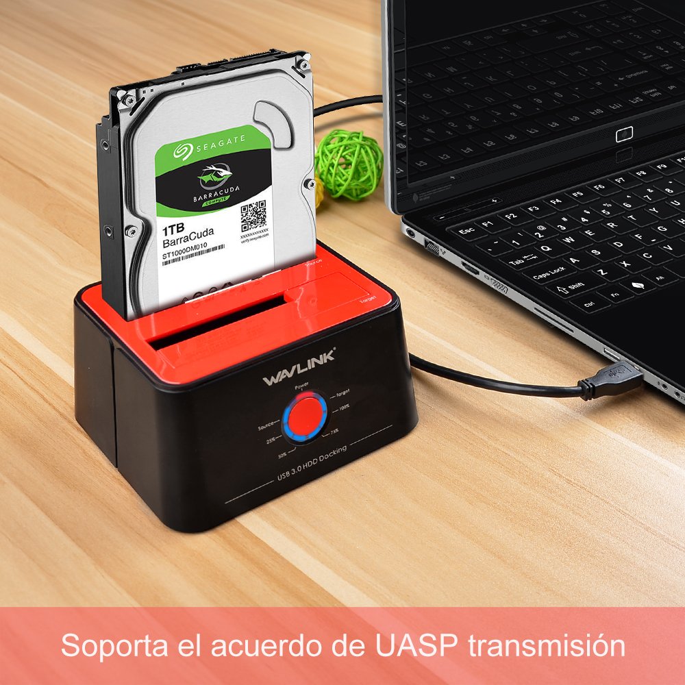 WAVLINK Base de Conexión Docking Station USB 3.0 a SATA Disco Duro Externo 2 Bahias, con Función de Offline Clon/Copia/UASP, para 2.5/3.5" HDD/SSD Soporta 2 x 16 TB