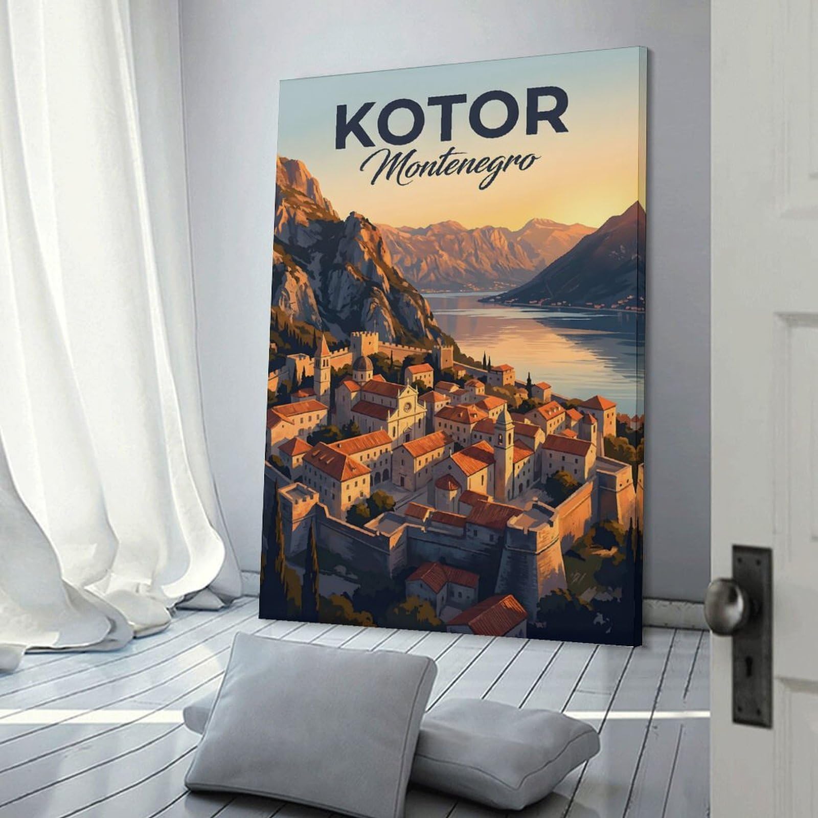 Junmoney Kotor Montenegro Travel Room Decor Wall Art, 24x36inch(60x90cm), for Home, Office, Studio Or Guest Room, Canvas Wall Art That Fits Changing Layouts