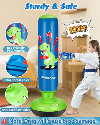 Miniatura 3 de Kids Punching Bag, 63 Inch Inflatable Punching Bag with Electric Air Pump & Gloves, Kids Boxing Bag for Boys Girls Age 6-12, Dinosaur Ninja Boxing