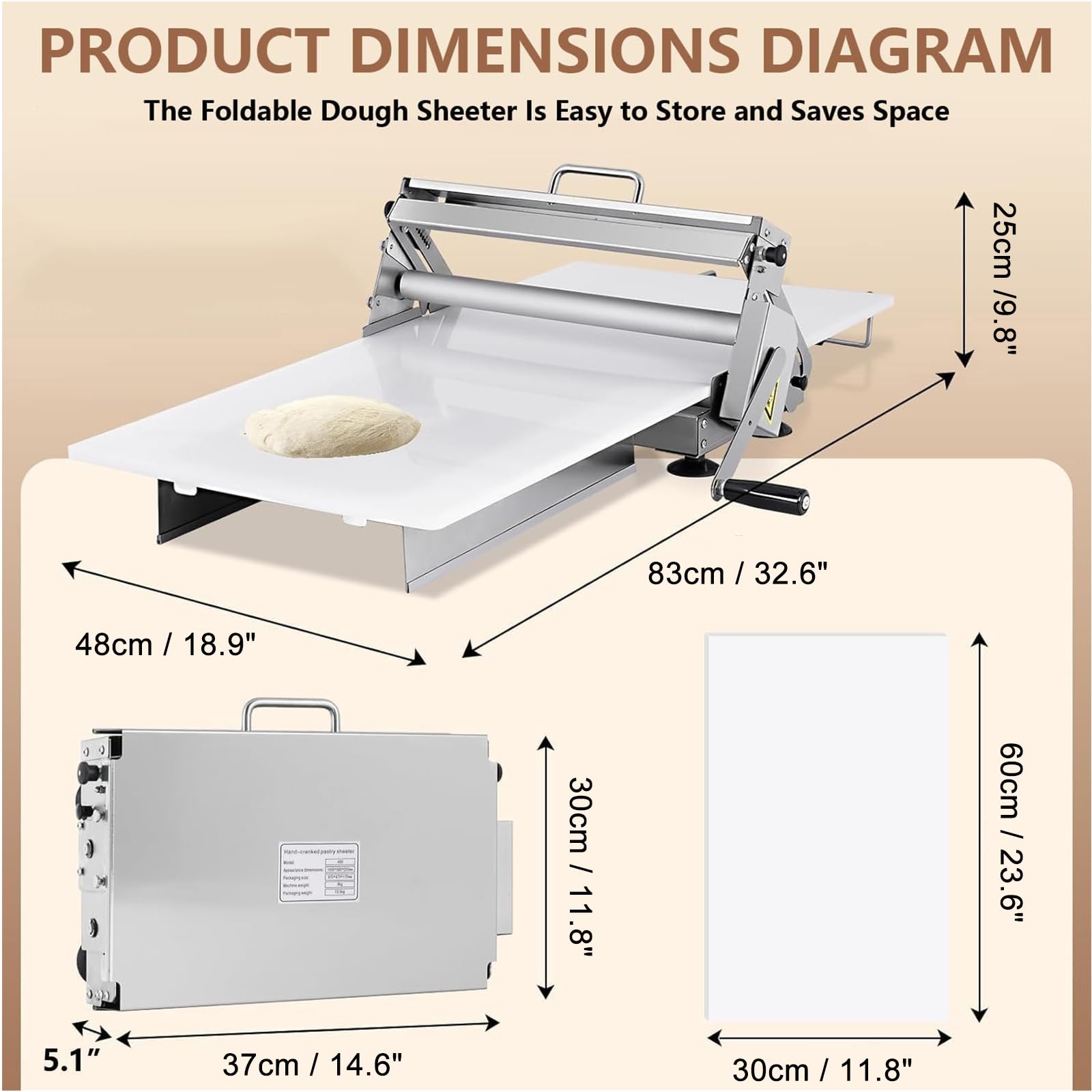 Sfogliatrice Manuale Professionale Commerciale Pasta Sfoglia, Hand-cranked Puff Pastry Machine Macchina Per Sfoglia Professionale, Con Spessori Regolabili Per Croissant, Superficie Antiaderente In P