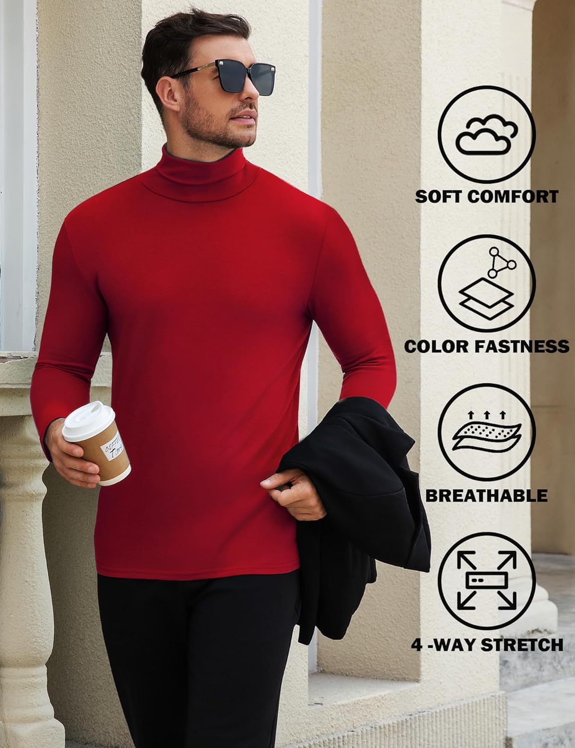 Men's Turtleneck Casual Basic High Neck Long Sleeve T Shirts Half Neck Lightweight Pullover Sweater - Image 4