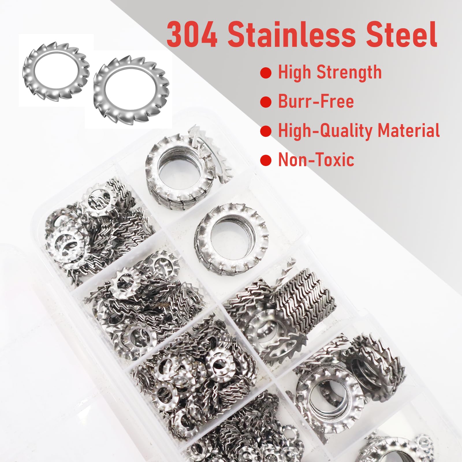 OMJMYY 600 Pezzi Rondelle di Sicurezza Acciaio Inox 304, Rondelle Esterne di Bloccaggio Denti a Stella Rondelle di Serraggio Seghettate M2,5 M3 M4 M5 M6 M8 M10 M12