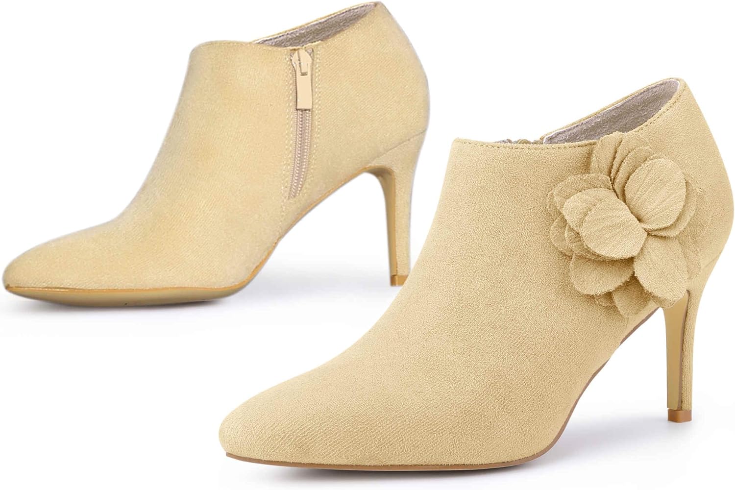 Perphy Flower Pointed Toe Stiletto Heels Ankle Booties for Women