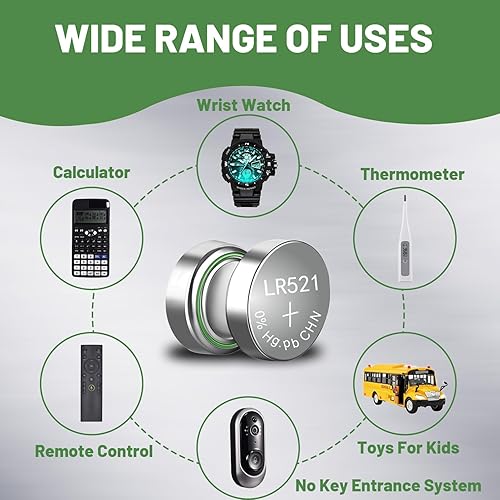 Miniatura 4 de hunbath Paquete de 30 baterías de reloj SR521SW 379, 1.55 V LR521 AG0 pilas de botón alcalinas, celda de moneda de un solo uso para relojes,