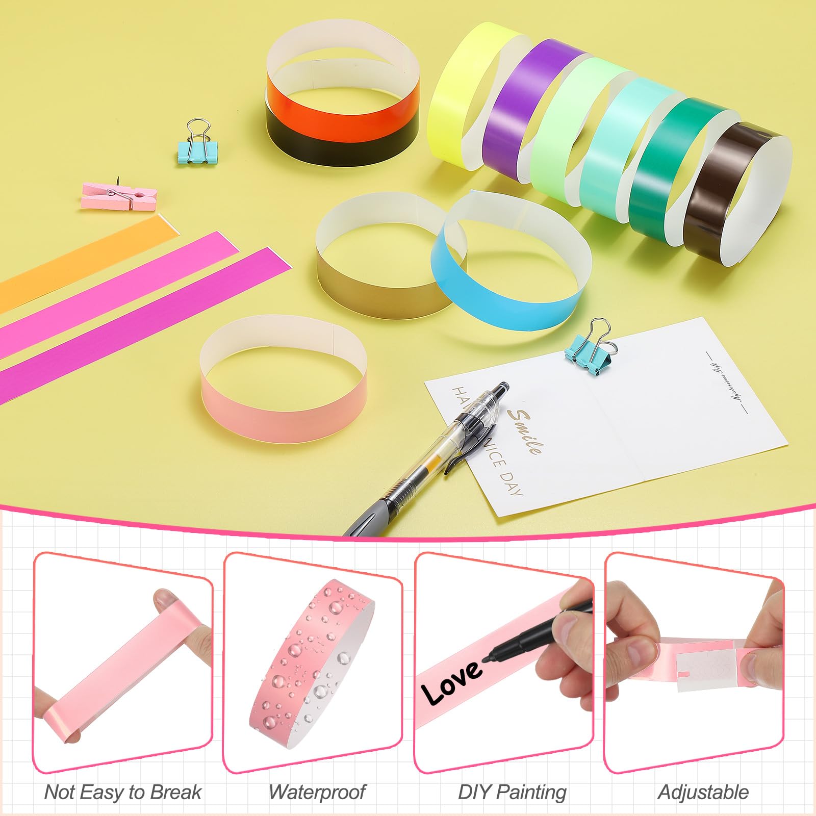 PATIKIL Paper Wristbands for Events 200 Pack Neon Party Wrist Bands - Image 3