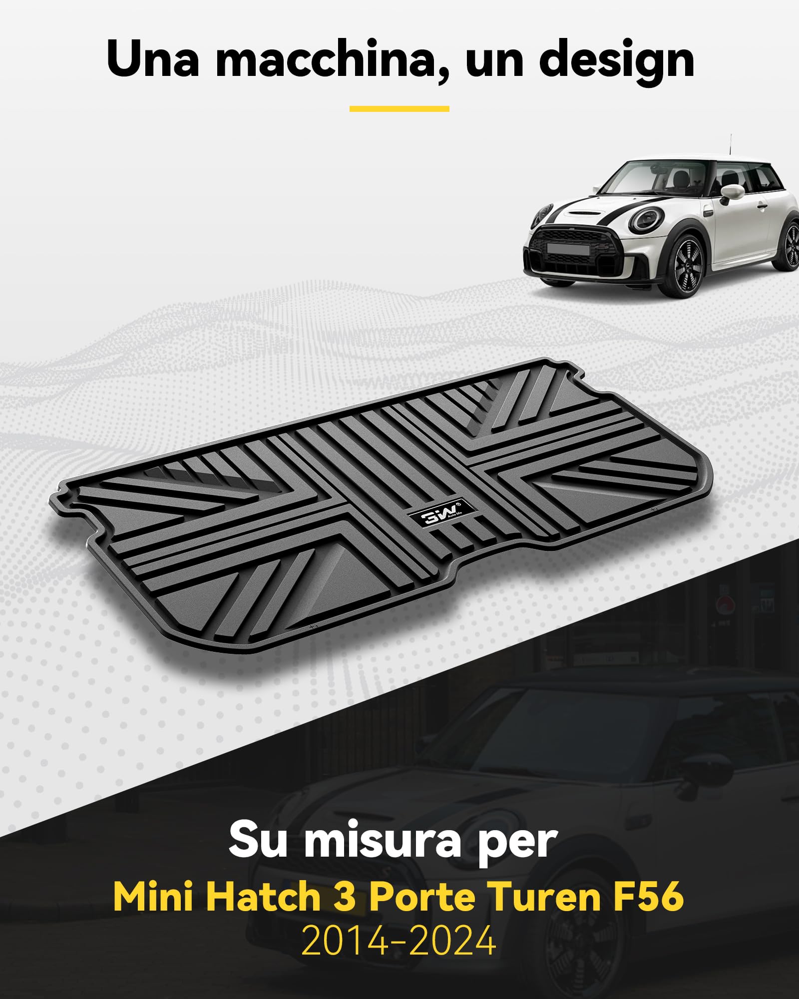3W Tappetino per Bagagliaio per Mini Hatch 3-Porte F56 2014-2024, Impermeabile Tappeto bagagliaio Posteriore Protezione in TPE, Vasca Baule per Mini Hatch