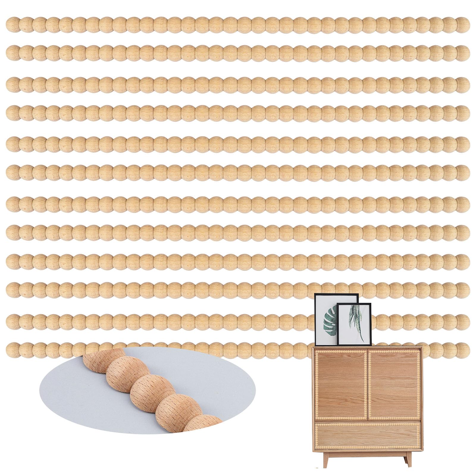 Decorative Beaded Wood Trim Paintable Wood Mouldings Decorative Trim for Wall Door Window Cabinet Decoration (40cm×24mm, 24 PCS)
