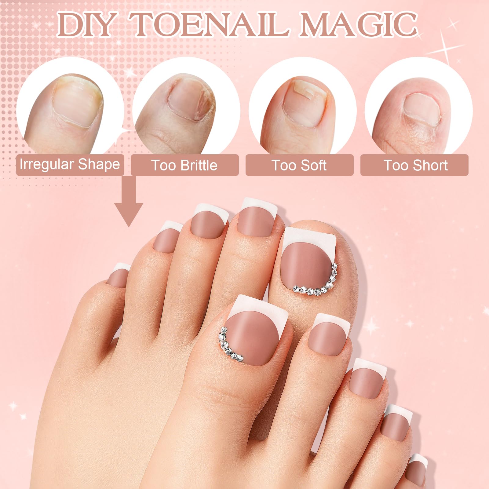 Kiiwah 150pcs French Tip Toe Nails, 15 Sizes Short Sharp Square Toe Nails False, Artificial Stick on Toenails - Image 4