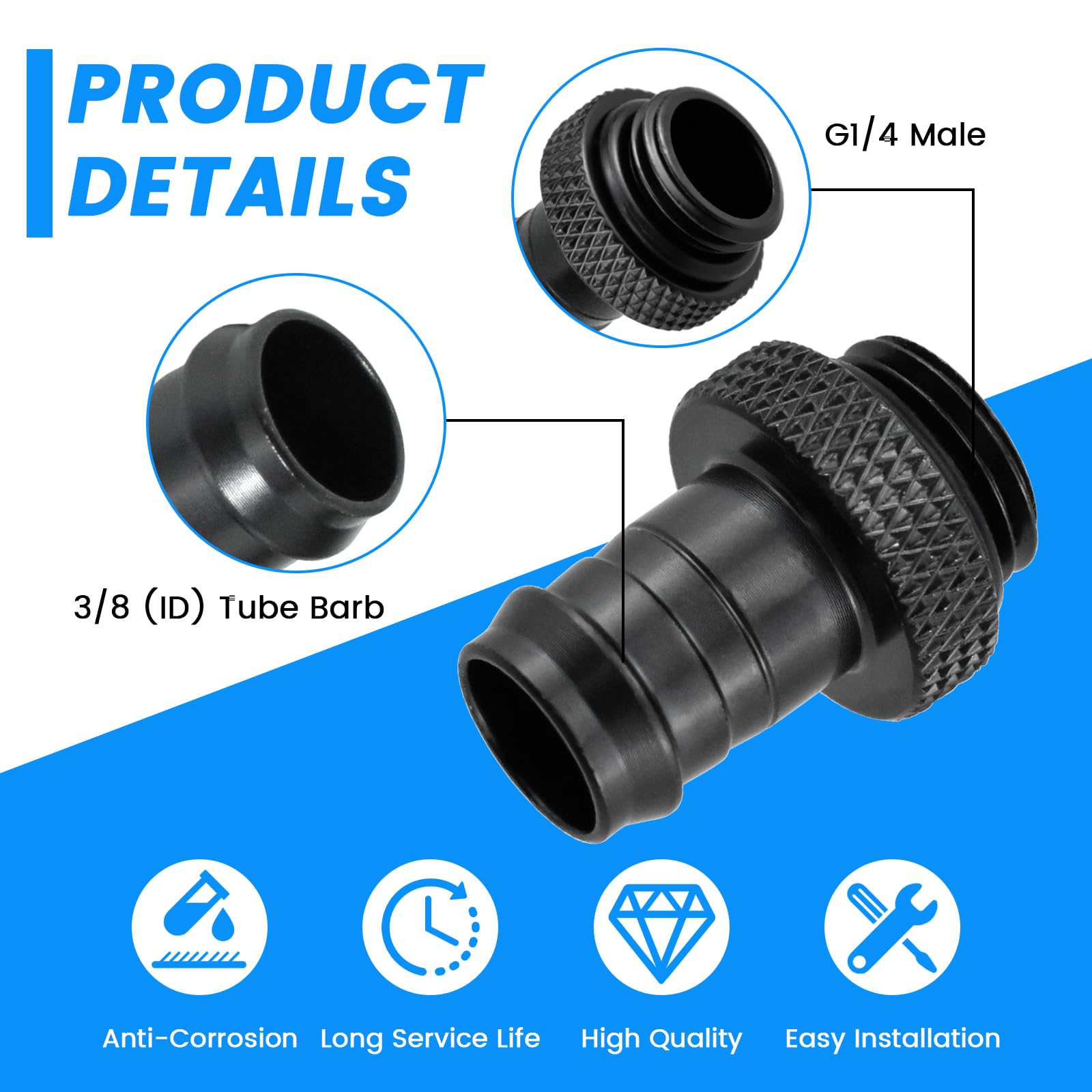 ZZLZX Raccordo A Gomito G1/4 A 3/8 Per Tubo Morbido – 2 Pezzi, Ottone Nero, Per Raffreddamento Ad Acqua PC
