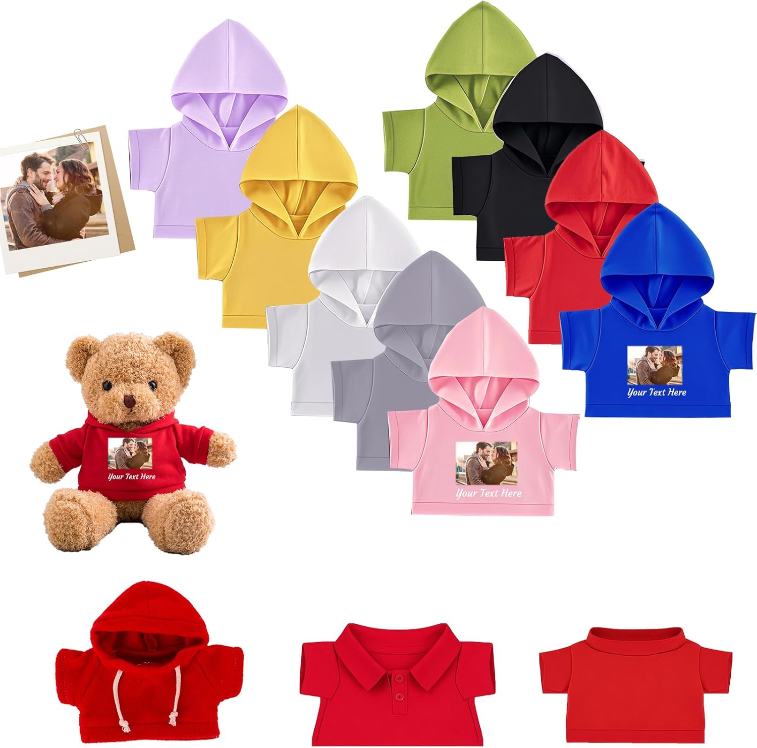 Personalized Teddy Bear Clothes with Photo Name, Custom Stuffed Animal Clothes Fit 8-16 inch Stuffed Bear Clothing, Personalized Doll Clothing Make Your Own Plush Doll Shirt