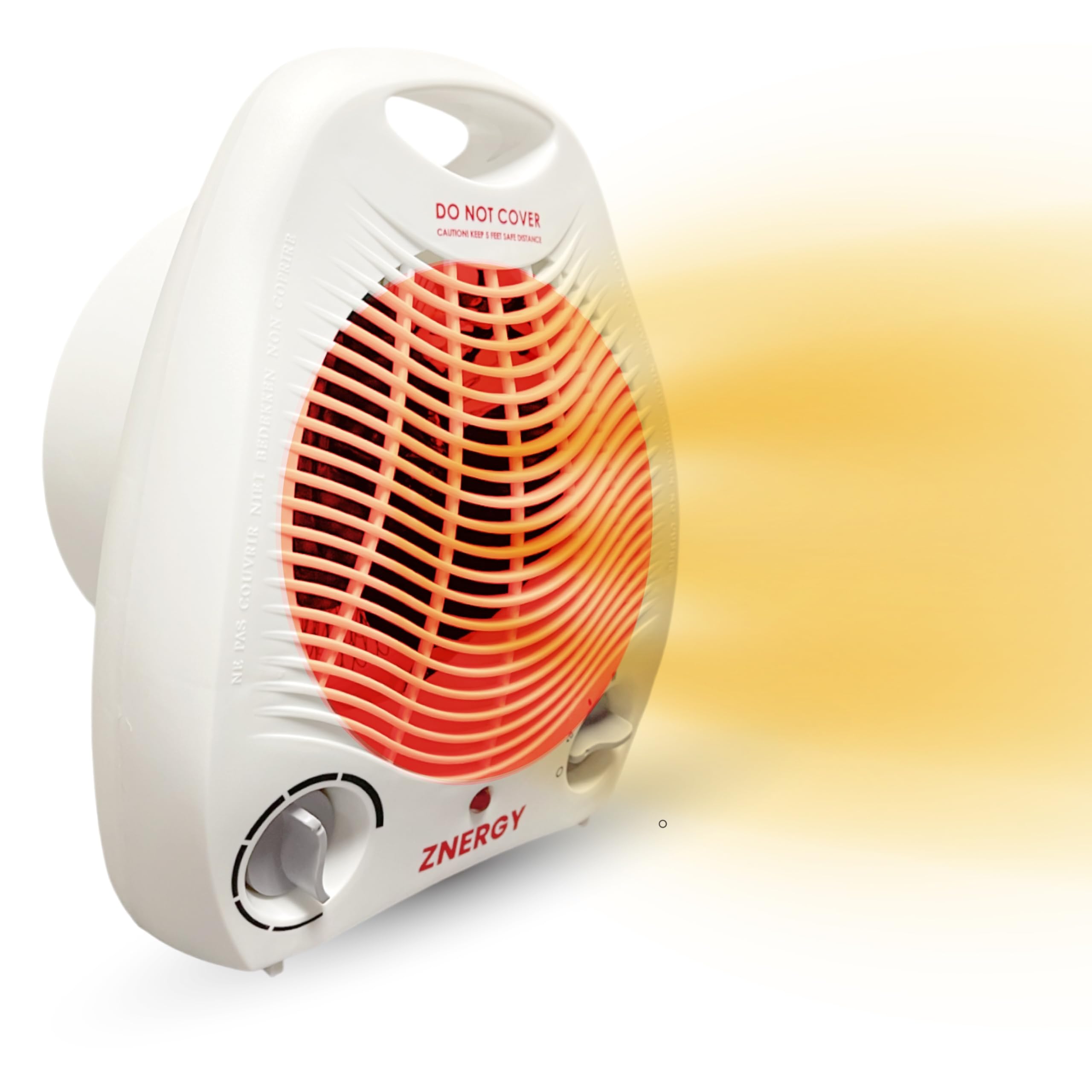 Znergy Fan Heater 1500w Adjustable Thermostat and Speed 3 heat settings Overheating Protection Saftey tip over switch Home Office Garage Dorm Kids Room Livingroom Kitchen