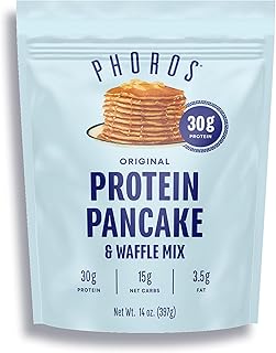 Protein Pancake Mix & Protein Waffle Mix by Phoros Nutrition, 30g of Protein, Low Carb, High Protein, Keto-Friendly, Whey Protein, Whole Grain Oats, Whole Wheat Pancakes, Just Add Water (Original)