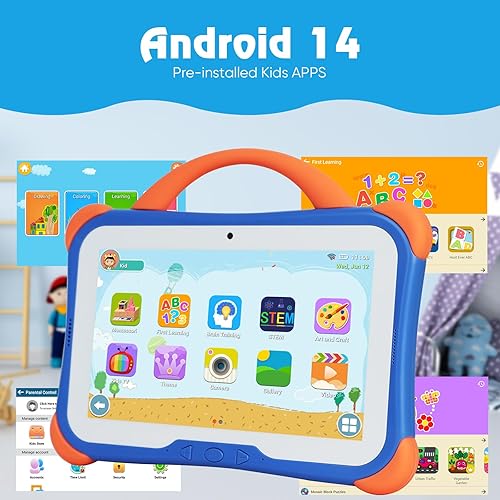 Miniatura 2 de weelikeit Tableta para niños, tableta Android 14 para niños, 7 pulgadas con funda, 8 GB (4+4) y 64 GB (ampliable hasta 512 GB) para niños pequeños,